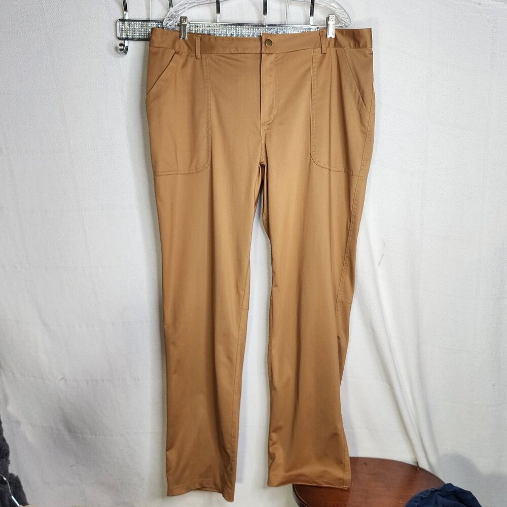 Royal Class Brand Golden Brown Flat Front Stretch Poly Straight Leg Pants Sz 40